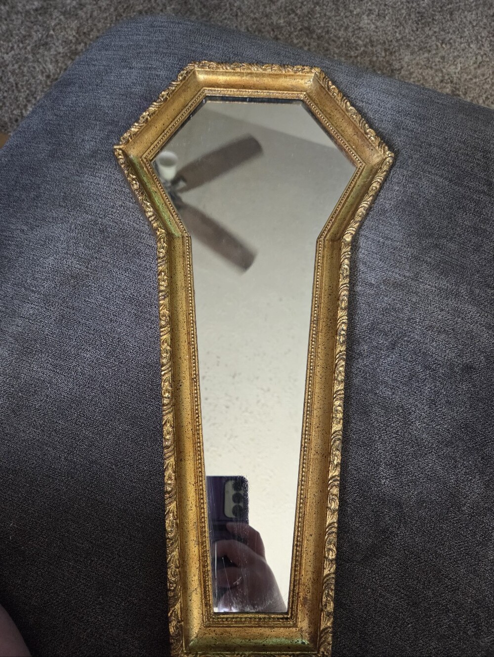 Vintage Geometric Keyhole Mirror EA Riba Co Inc Ornate Gold Decorative Mirror